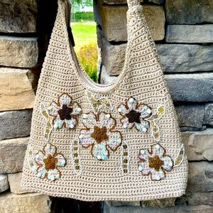 NWOT Sak shoulder bag in beige with floral iridescent sequin design.